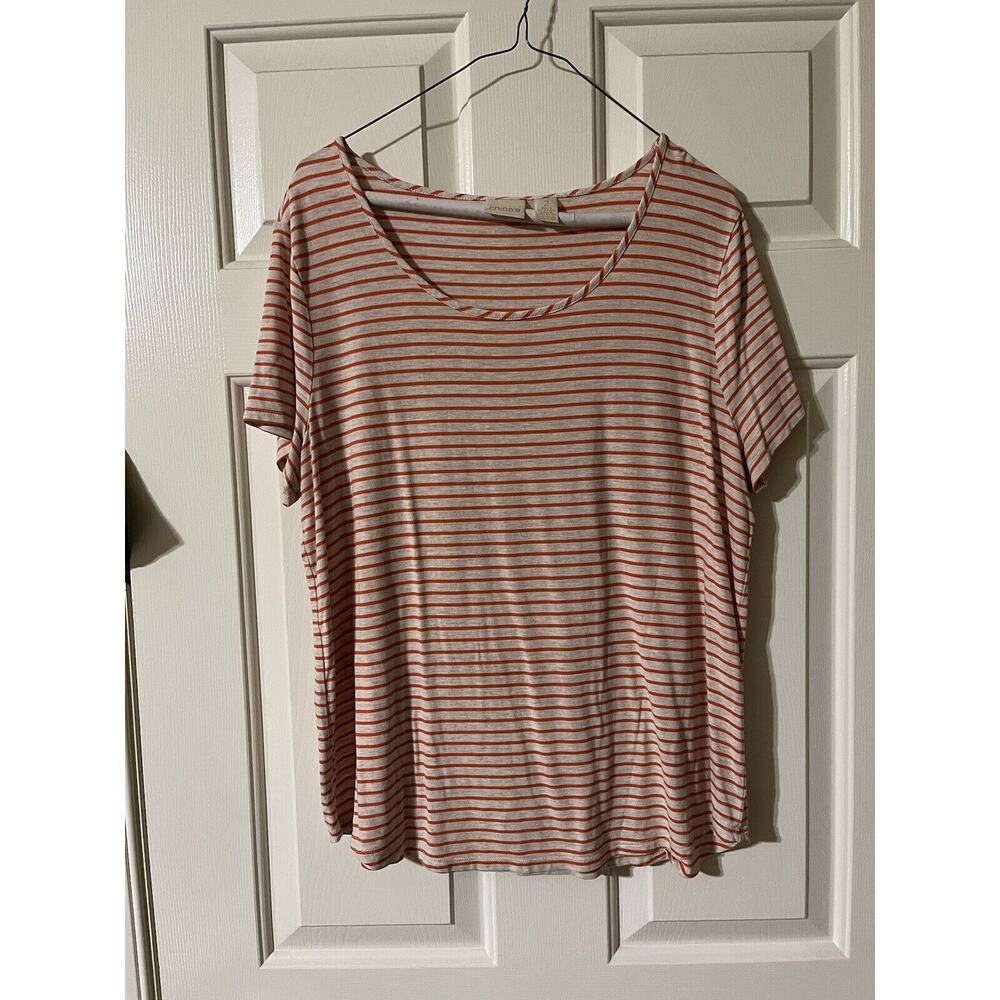 Chico's top sz 2 (L) size 12/14 orange beige stripe tee super soft oversized